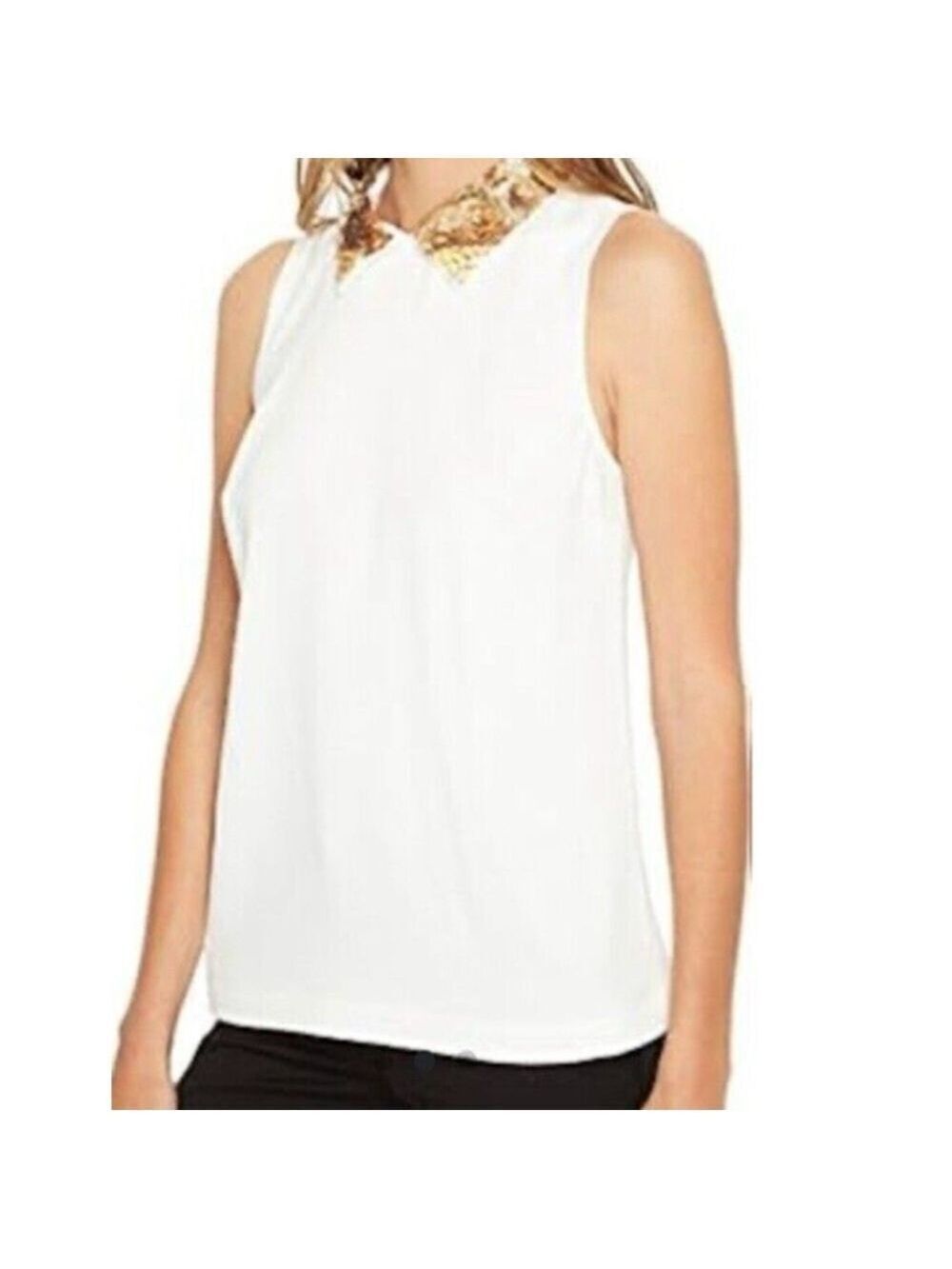TRINA TURK Amaranth 2 sleeveless top encrusted collared blouse lined ivory med